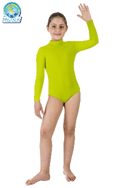 BODY DANZA COLLO ALTO LYCRA VERDE MELA BAMBINA
